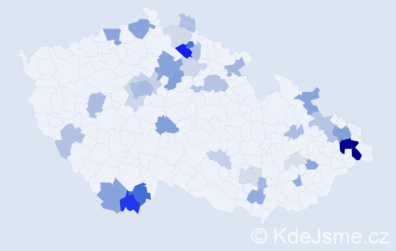 Příjmení: 'Haleš', počet výskytů 152 v celé ČR