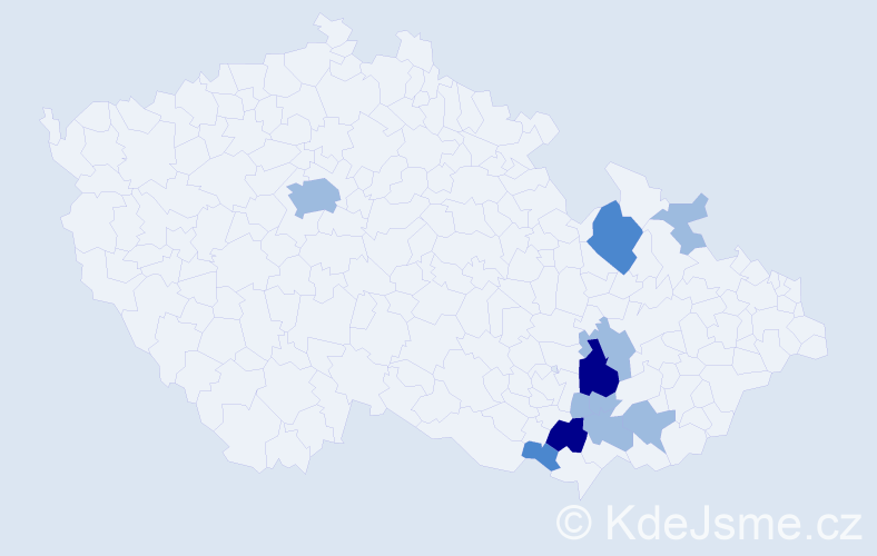 Příjmení: 'Babirád', počet výskytů 19 v celé ČR