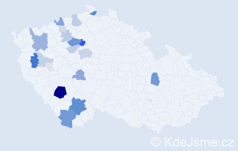 Příjmení: 'Prušák', počet výskytů 62 v celé ČR
