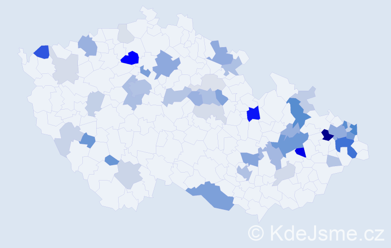 Příjmení: 'Kolesár', počet výskytů 148 v celé ČR