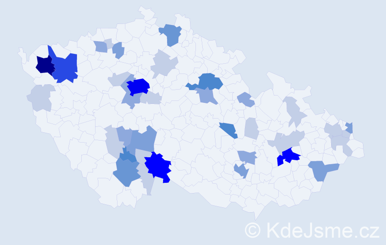 Příjmení: 'Fáber', počet výskytů 107 v celé ČR