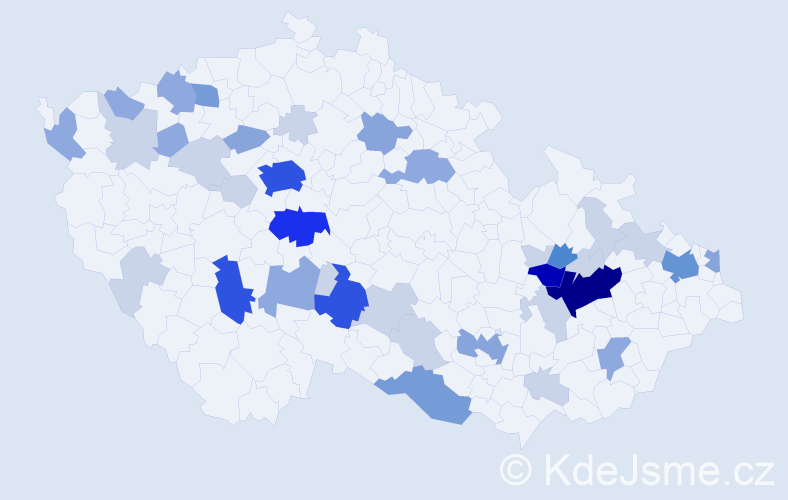 Příjmení: 'Krajcová', počet výskytů 120 v celé ČR