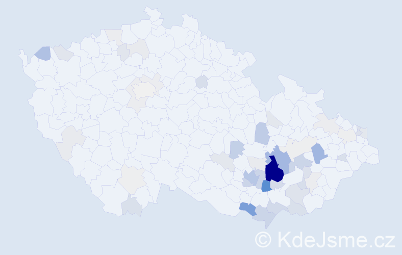 Příjmení: 'Klvač', počet výskytů 182 v celé ČR