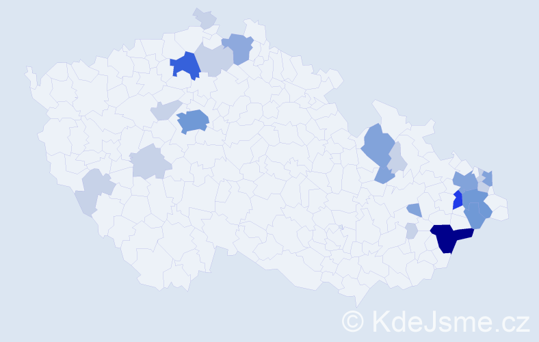 Příjmení: 'Chovaneček', počet výskytů 65 v celé ČR