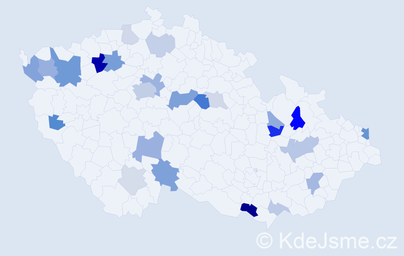 Příjmení: 'Koštial', počet výskytů 57 v celé ČR