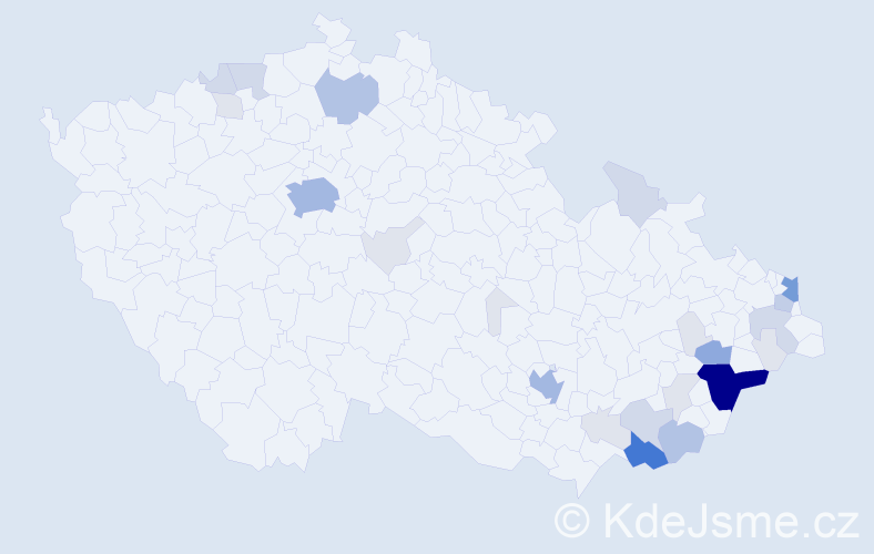 Příjmení: 'Bogar', počet výskytů 103 v celé ČR