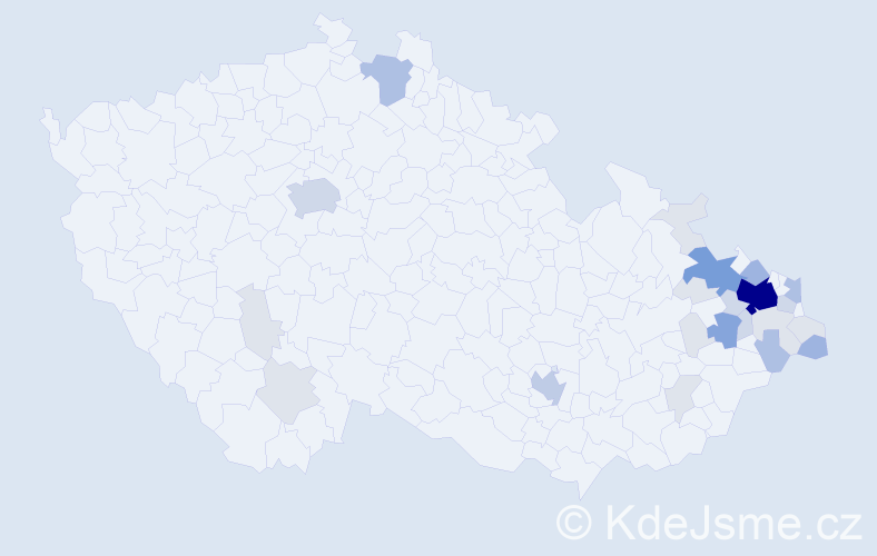 Příjmení: 'Honzek', počet výskytů 87 v celé ČR