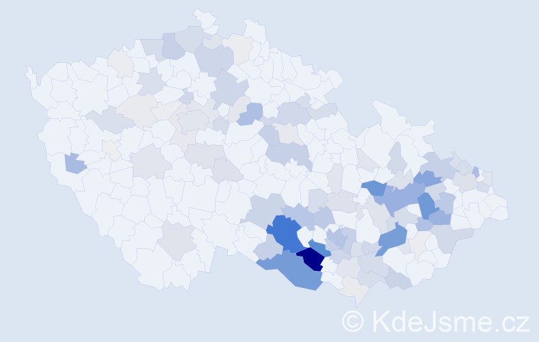 Příjmení: 'Kuchaříková', počet výskytů 374 v celé ČR