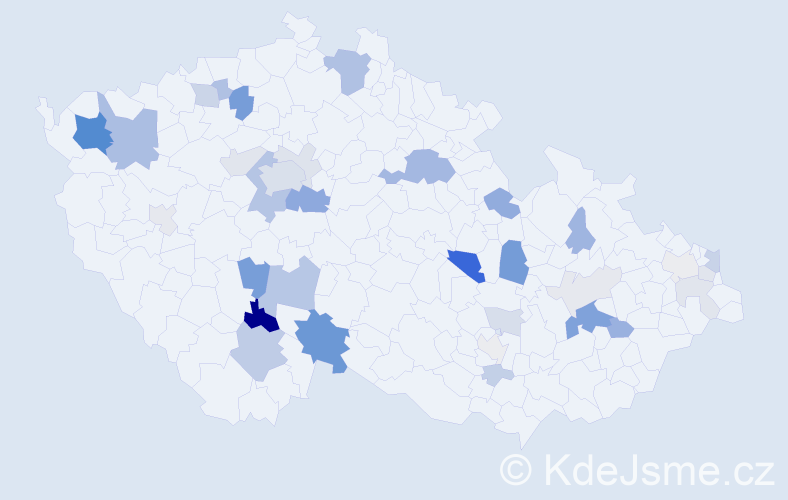 Příjmení: 'Fáber', počet výskytů 102 v celé ČR