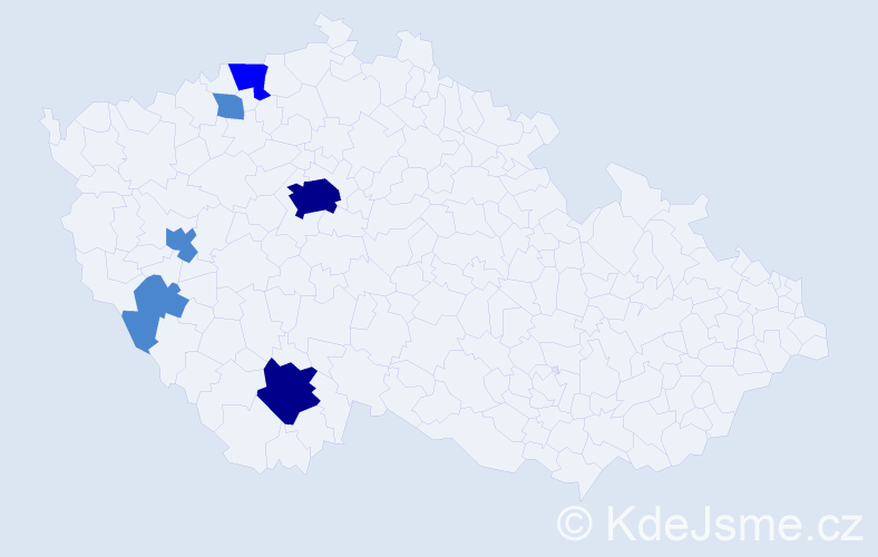 Příjmení: 'Pinlová', počet výskytů 11 v celé ČR