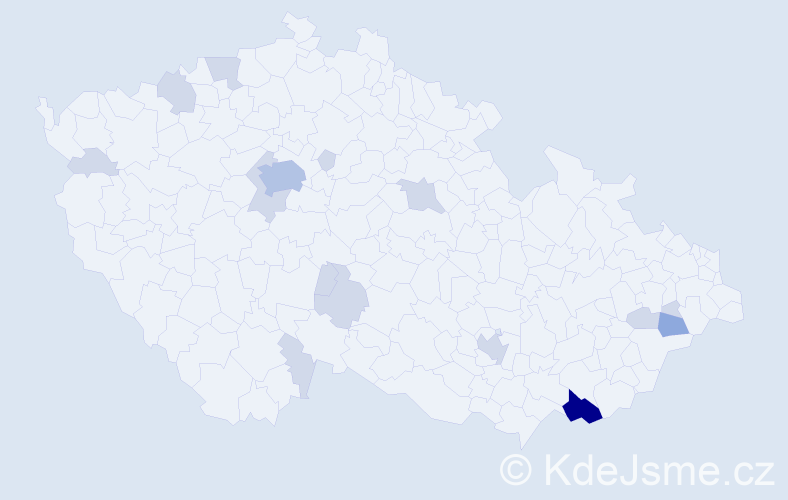 Příjmení: 'Vachunová', počet výskytů 33 v celé ČR