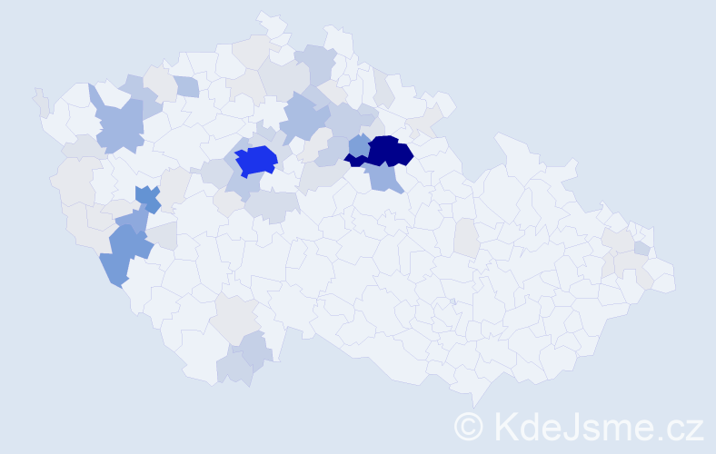 Příjmení: 'Česák', počet výskytů 288 v celé ČR
