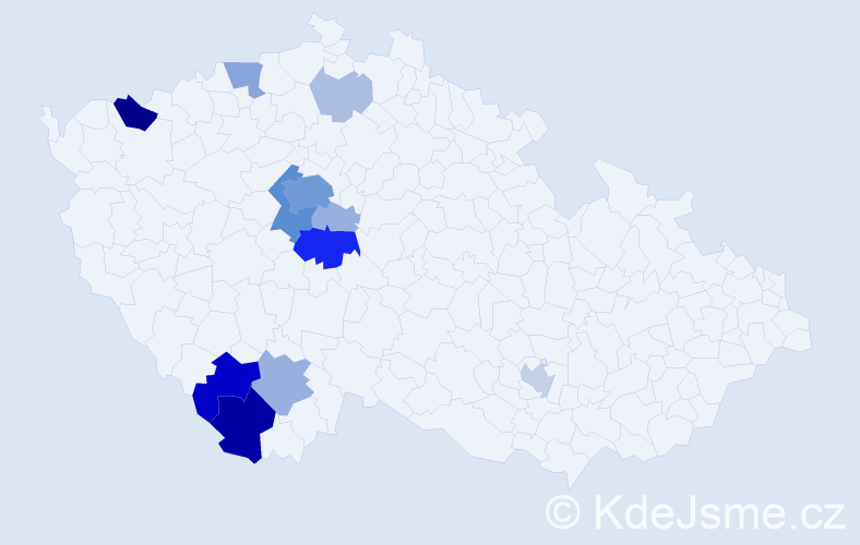 Příjmení: 'Bažilová', počet výskytů 48 v celé ČR