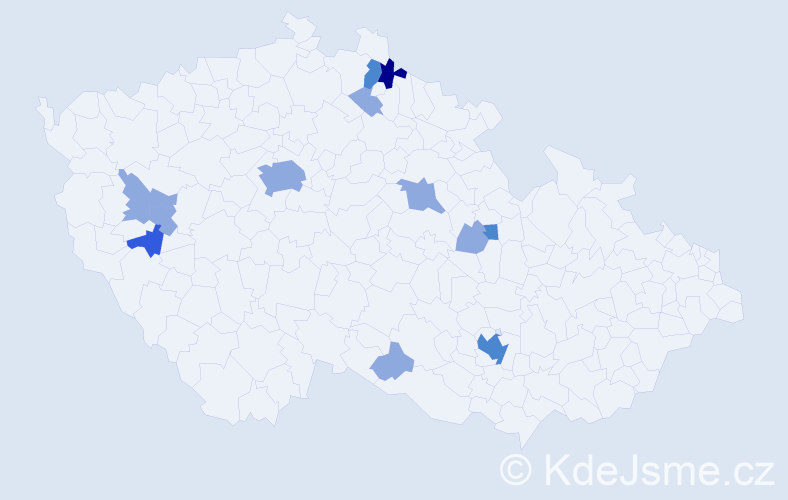 Příjmení: 'Haňák', počet výskytů 21 v celé ČR