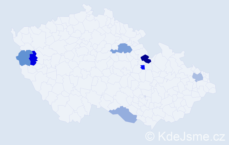 Příjmení: 'Gallyová', počet výskytů 10 v celé ČR