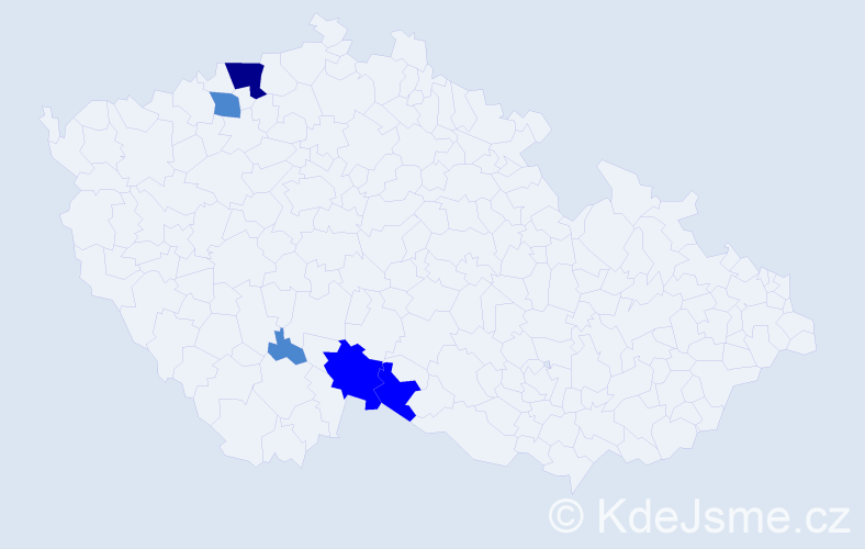 Příjmení: 'Kauca', počet výskytů 9 v celé ČR