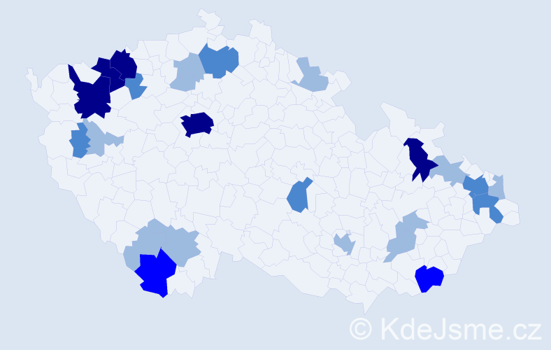 Příjmení: 'Kočan', počet výskytů 52 v celé ČR