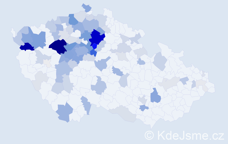 Příjmení: 'Moucha', počet výskytů 388 v celé ČR