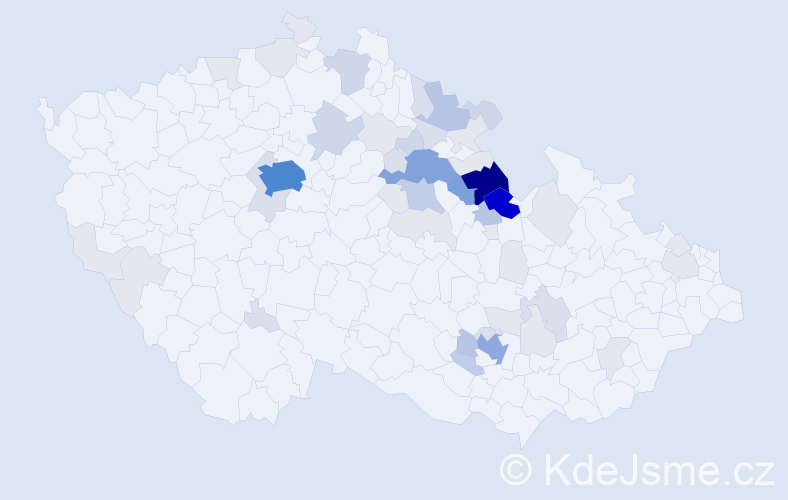 Příjmení: 'Trejtnar', počet výskytů 200 v celé ČR