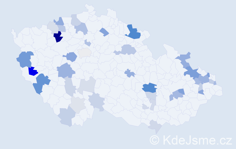 Příjmení: 'Kelner', počet výskytů 92 v celé ČR
