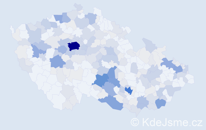 Příjmení: 'Koudela', počet výskytů 877 v celé ČR