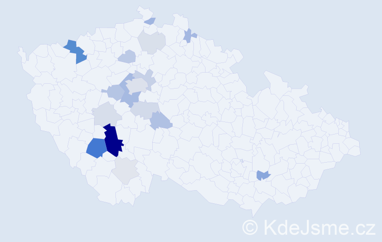 Příjmení: 'Čuřínová', počet výskytů 53 v celé ČR