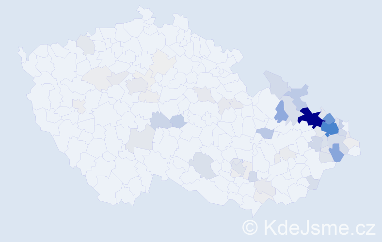 Příjmení: 'Holuša', počet výskytů 455 v celé ČR