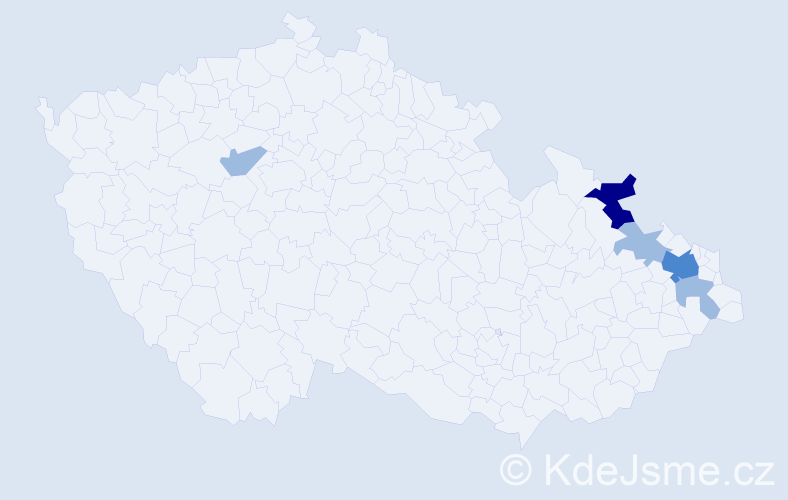 Příjmení: 'Toldi', počet výskytů 9 v celé ČR