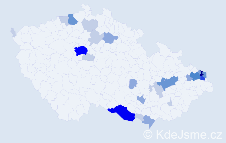 Příjmení: 'Janečko', počet výskytů 73 v celé ČR