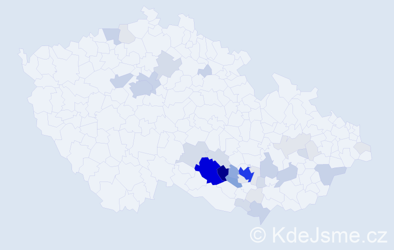 Příjmení: 'Kopuletý', počet výskytů 152 v celé ČR