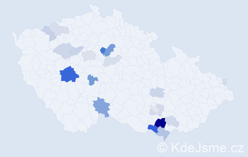 Příjmení: 'Hutr', počet výskytů 54 v celé ČR