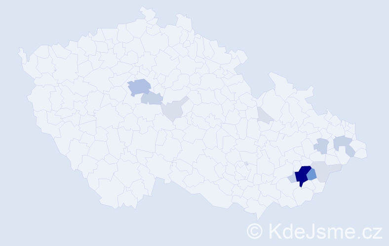 Příjmení: 'Mahďáková', počet výskytů 45 v celé ČR