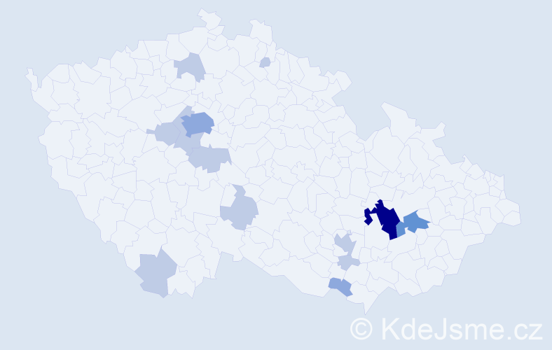Příjmení: 'Crhanová', počet výskytů 27 v celé ČR