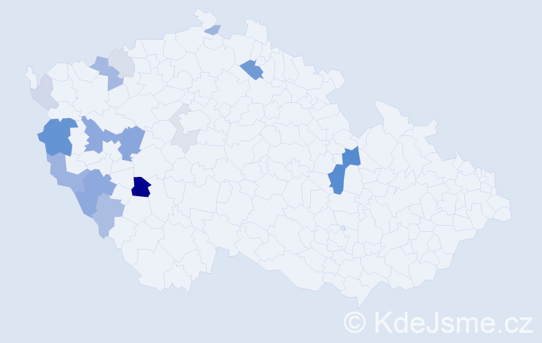 Příjmení: 'Krhoun', počet výskytů 36 v celé ČR