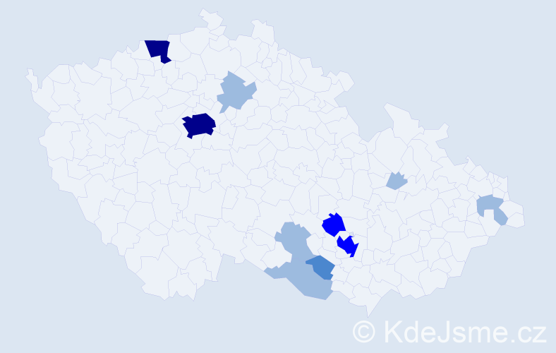 Příjmení: 'Bezegová', počet výskytů 21 v celé ČR