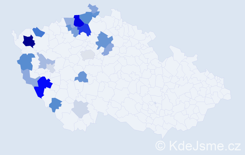Příjmení: 'Proftová', počet výskytů 57 v celé ČR