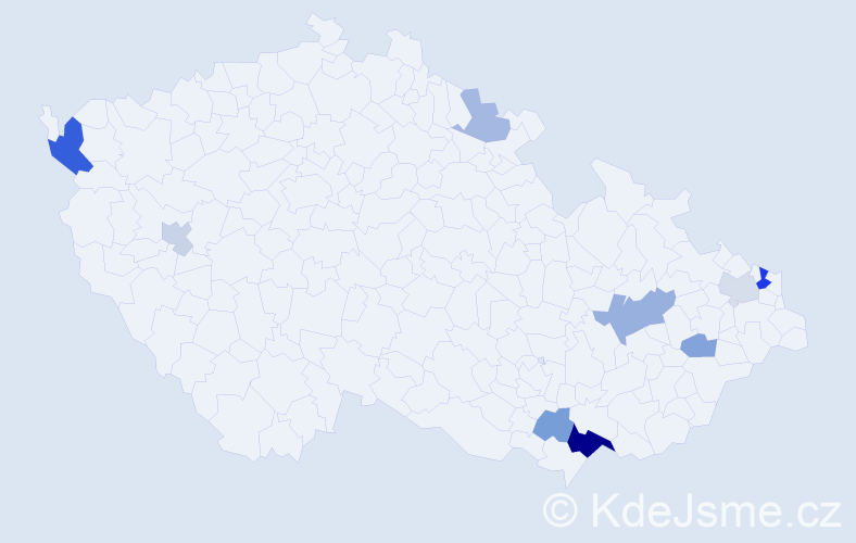 Příjmení: 'Kulčárová', počet výskytů 19 v celé ČR