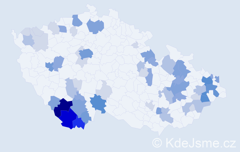 Příjmení: 'Frnka', počet výskytů 192 v celé ČR