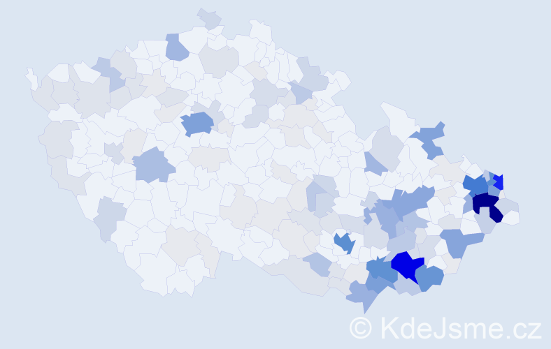 Příjmení: 'Uherková', počet výskytů 578 v celé ČR