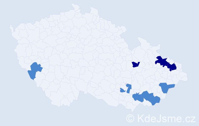 Příjmení: 'Montág', počet výskytů 15 v celé ČR