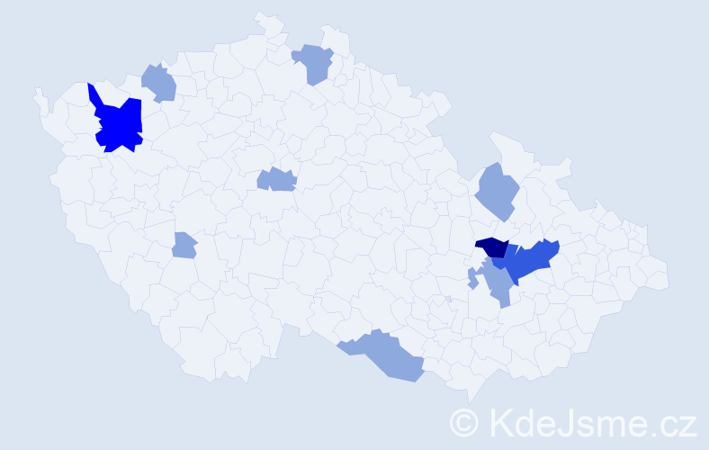 Příjmení: 'Kaksová', počet výskytů 19 v celé ČR