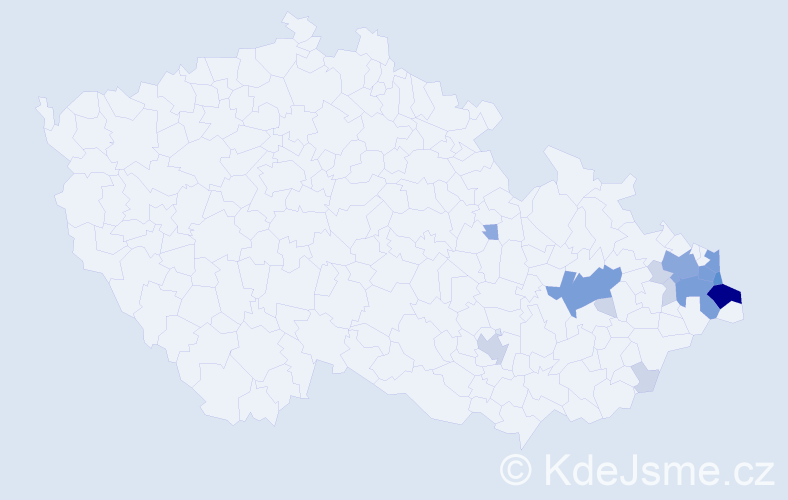 Příjmení: 'Kaczmarczyková', počet výskytů 46 v celé ČR