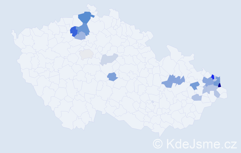 Příjmení: 'Pajonková', počet výskytů 53 v celé ČR