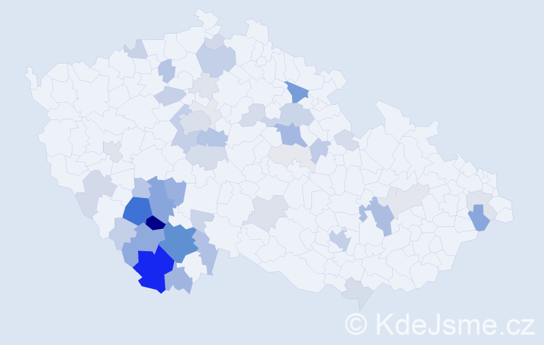 Příjmení: 'Vačkář', počet výskytů 190 v celé ČR