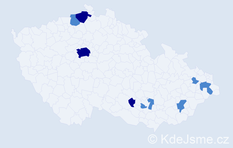 Příjmení: 'Hulková', počet výskytů 14 v celé ČR