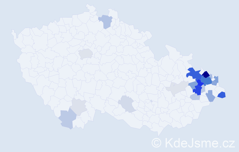 Příjmení: 'Honzková', počet výskytů 84 v celé ČR