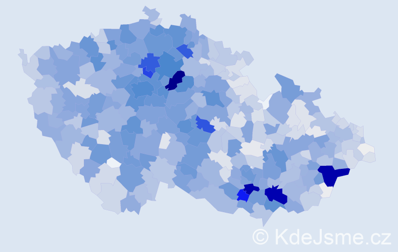 Příjmení: 'Šťastná', počet výskytů 6509 v celé ČR