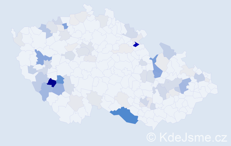 Příjmení: 'Herzigová', počet výskytů 200 v celé ČR