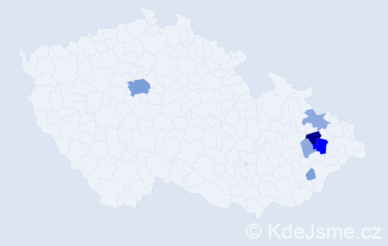 Příjmení: 'Klesla', počet výskytů 18 v celé ČR