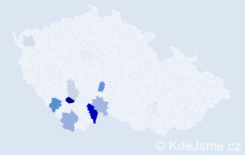 Příjmení: 'Hojek', počet výskytů 21 v celé ČR